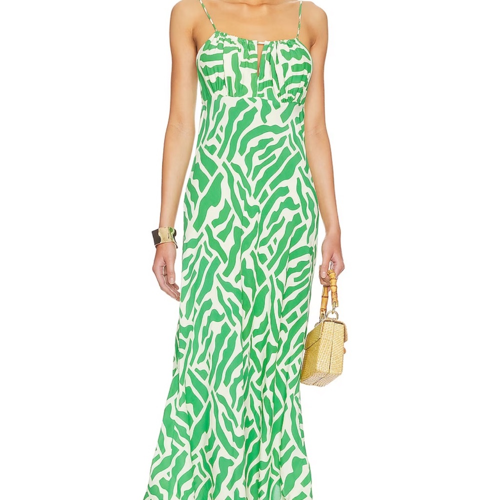 FAITHFULL THE BRAND San Paolo Midi Dress in Tulli Print Green (size small)